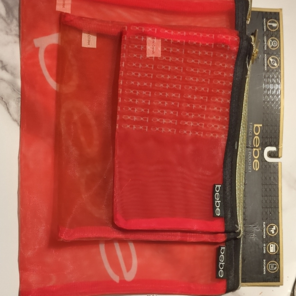 Bebe Vibrant Red Mesh Pouch Trio